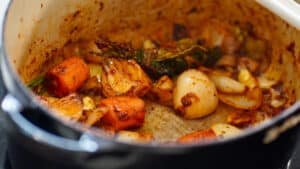 searing 7-hour lamb mirepoix