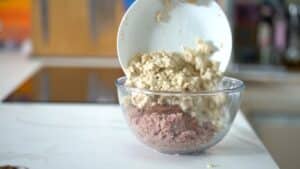 adding soaked bread crumbs in stuffing