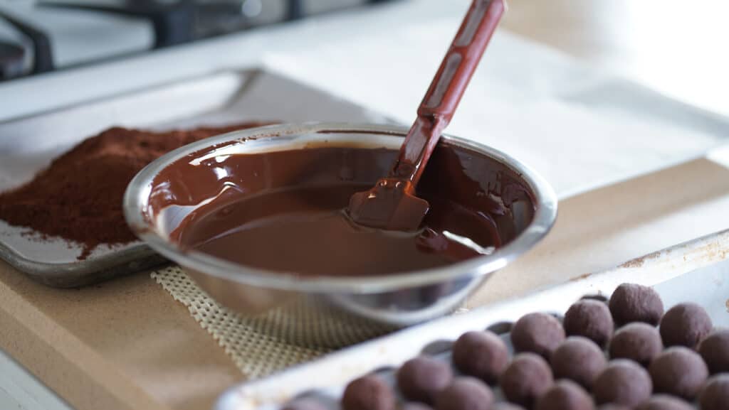 coating truffles in chocolate