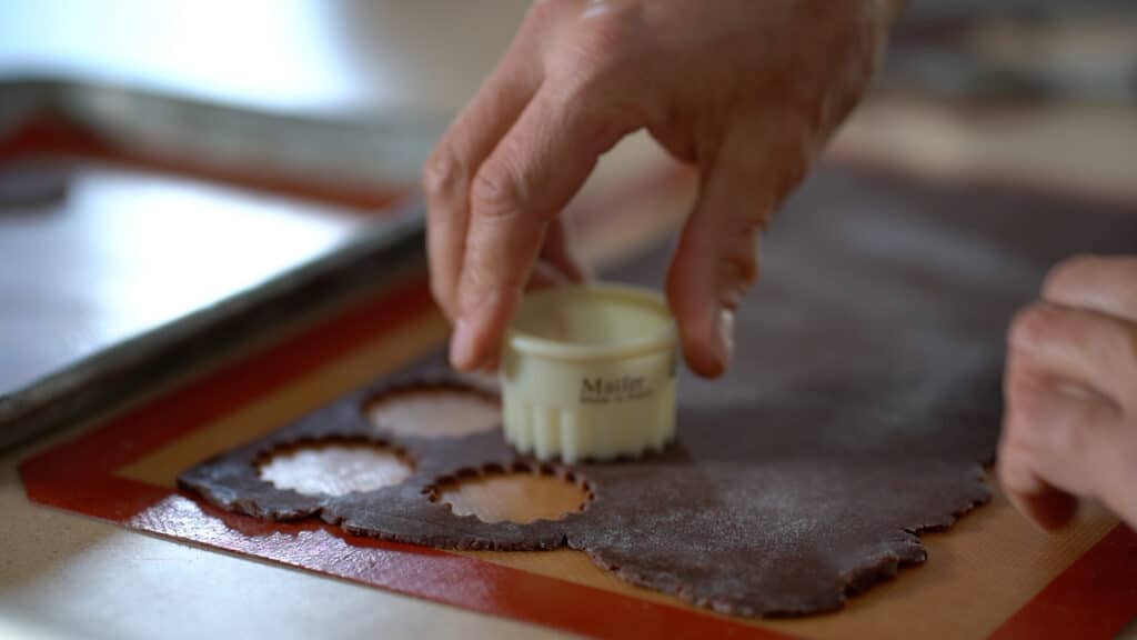 cutting out chocolate crust rounds