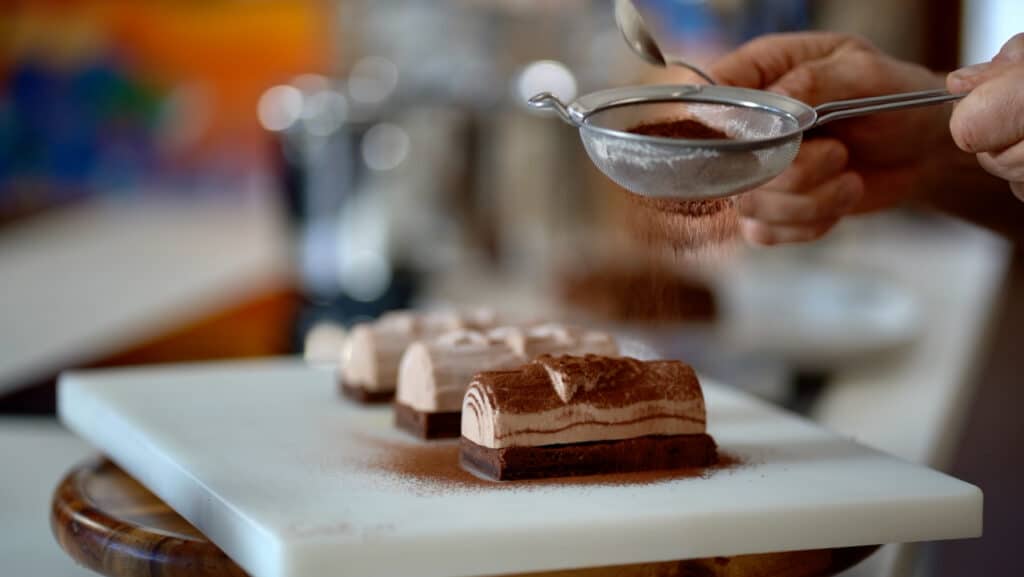 cocoa dusted triple choc mini yule log