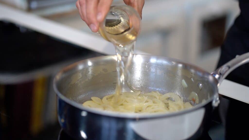 deglazing onions with wine