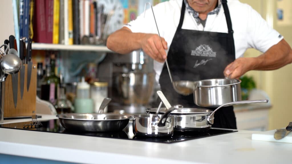 adding hot stock in risotto
