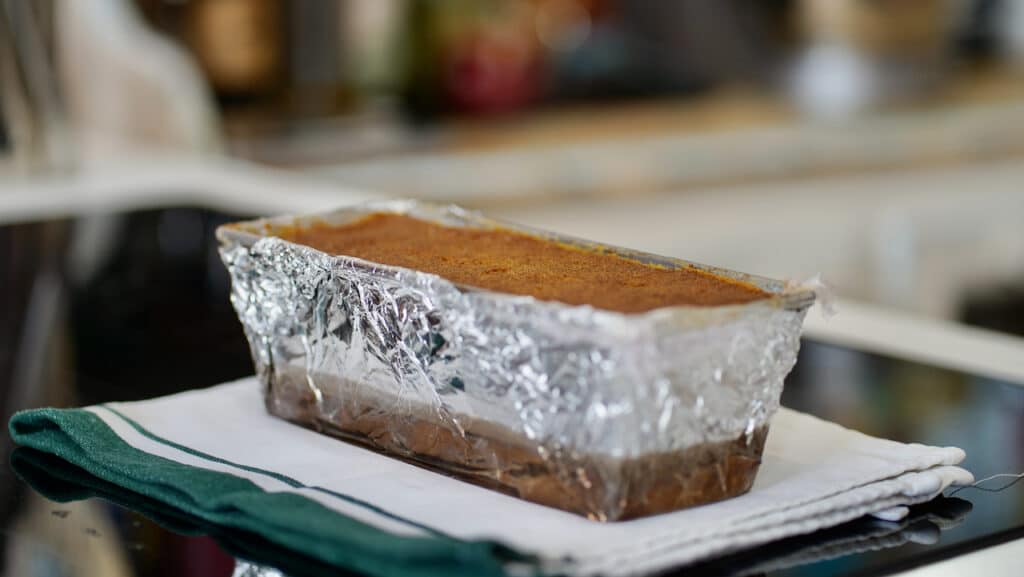 Baked asparagus flan in pan