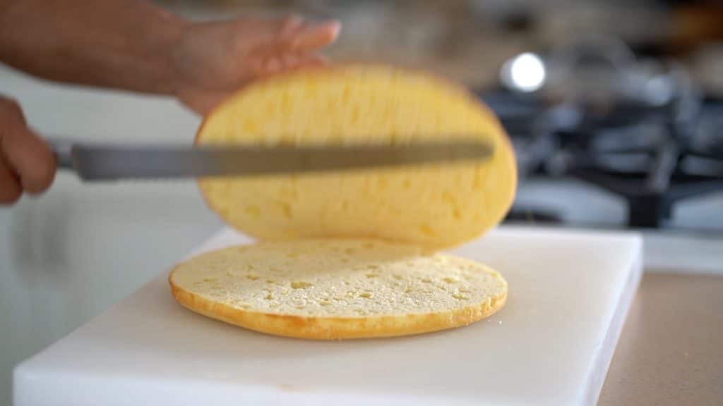 cutting madeleine biscuit