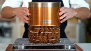 draining chestnuts from can