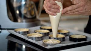 filling tartlets with almond cream