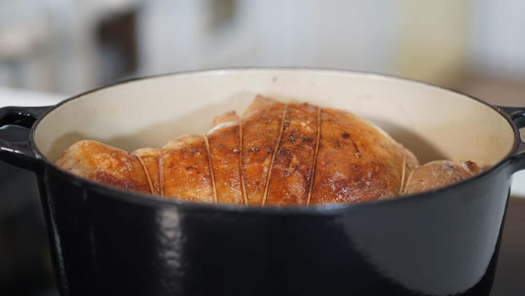 seared leg of lamb in pot