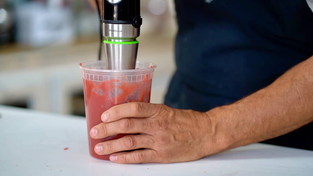 mixing grape marmalade