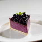 plated blueberry flan