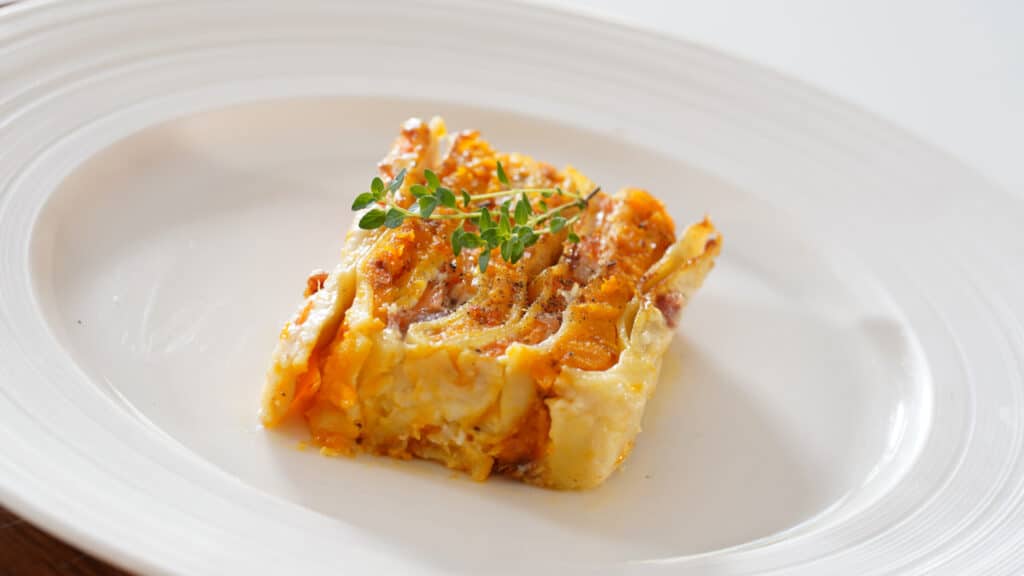 plated roasted butternut lasagna