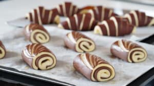 proofed bicolor croissants