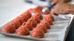 scooped strawberry cookies