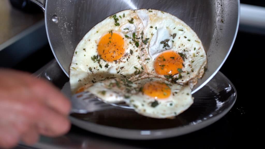 sliding sunny side up eggs